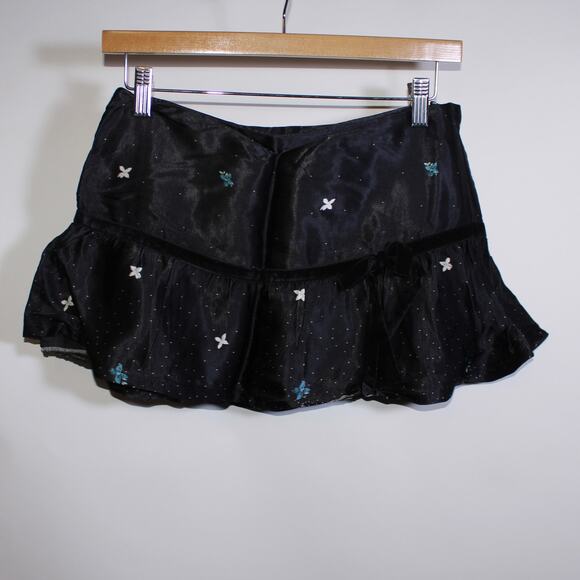 Y2K H&M Black Pleated Polka Dot Floral Mini Skirt With Ribbon Size 6 - Picture 1 of 5